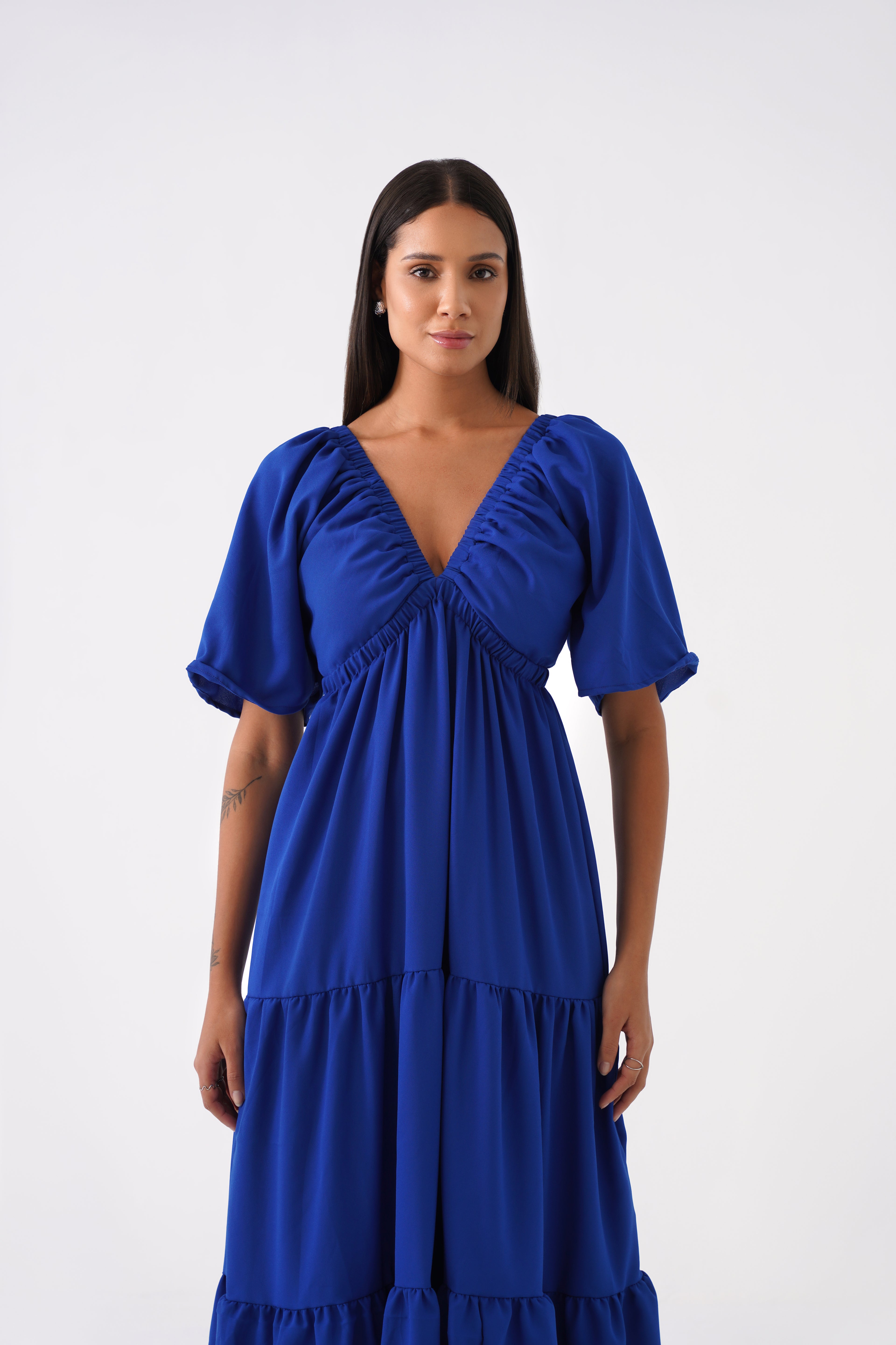 V-Neck Ruffle Dress – Belageo