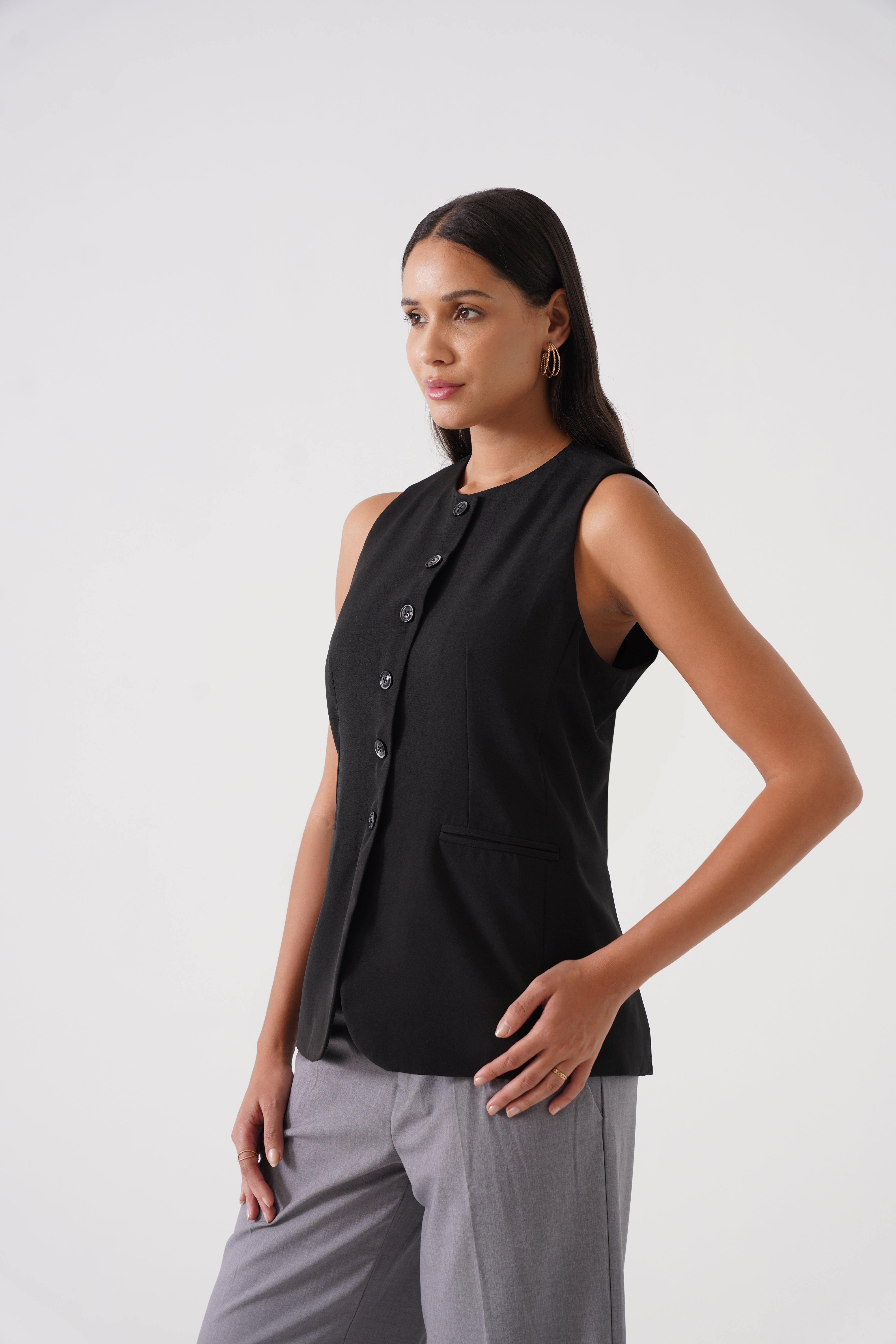 Button-Down Soft Vest (Black)