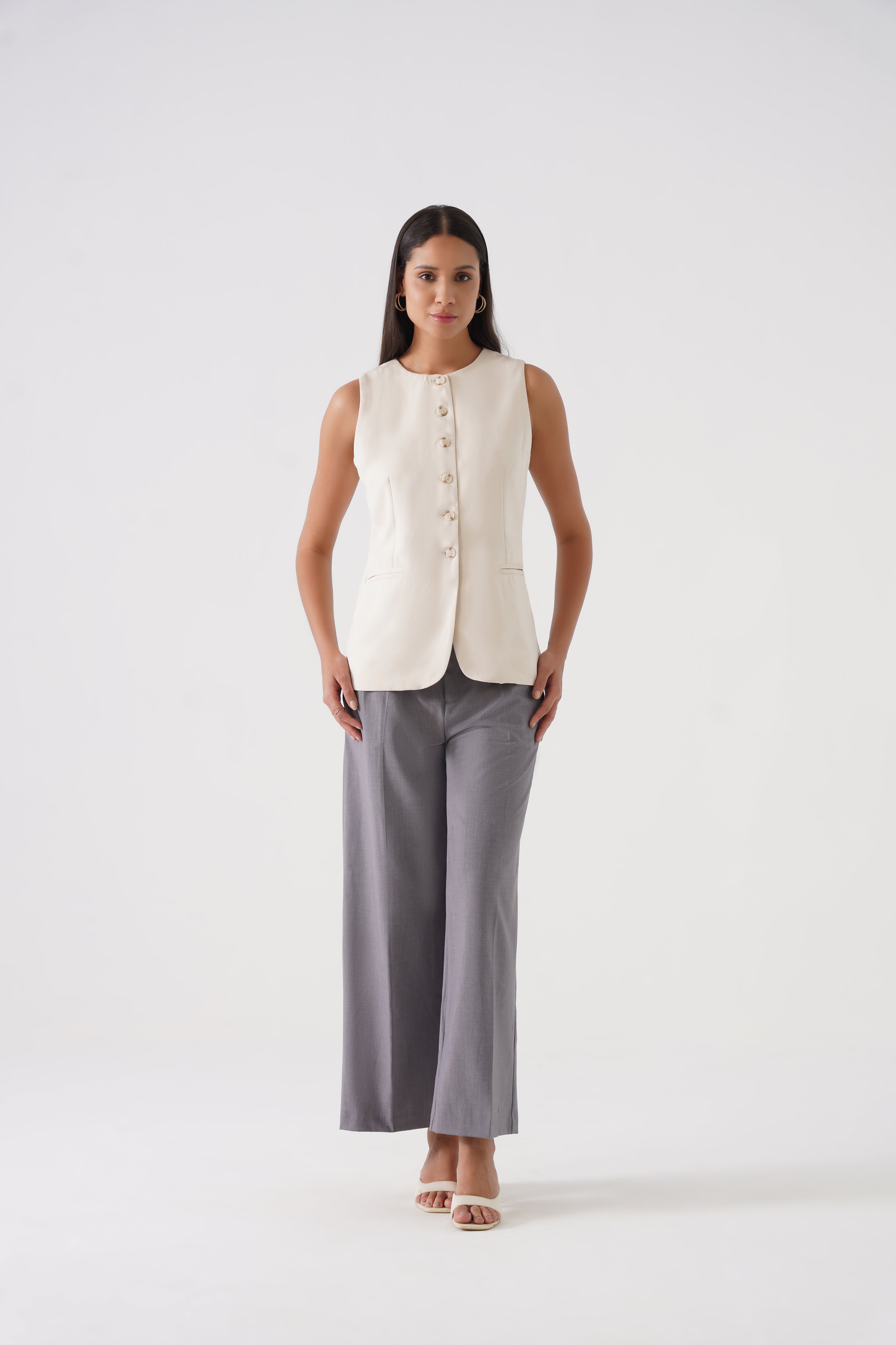 Button-Down Soft Vest (Beige)