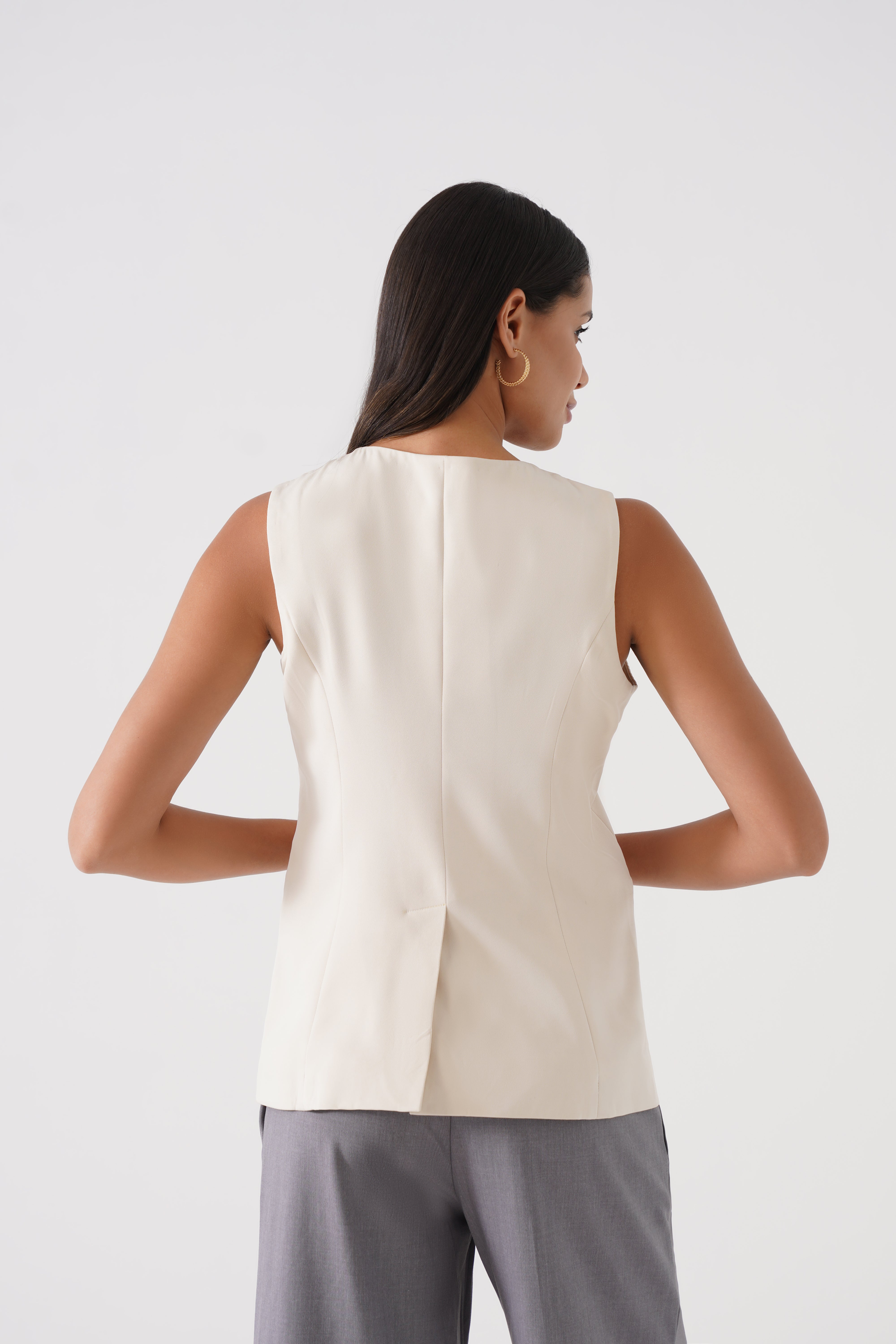 Button-Down Soft Vest (Beige)