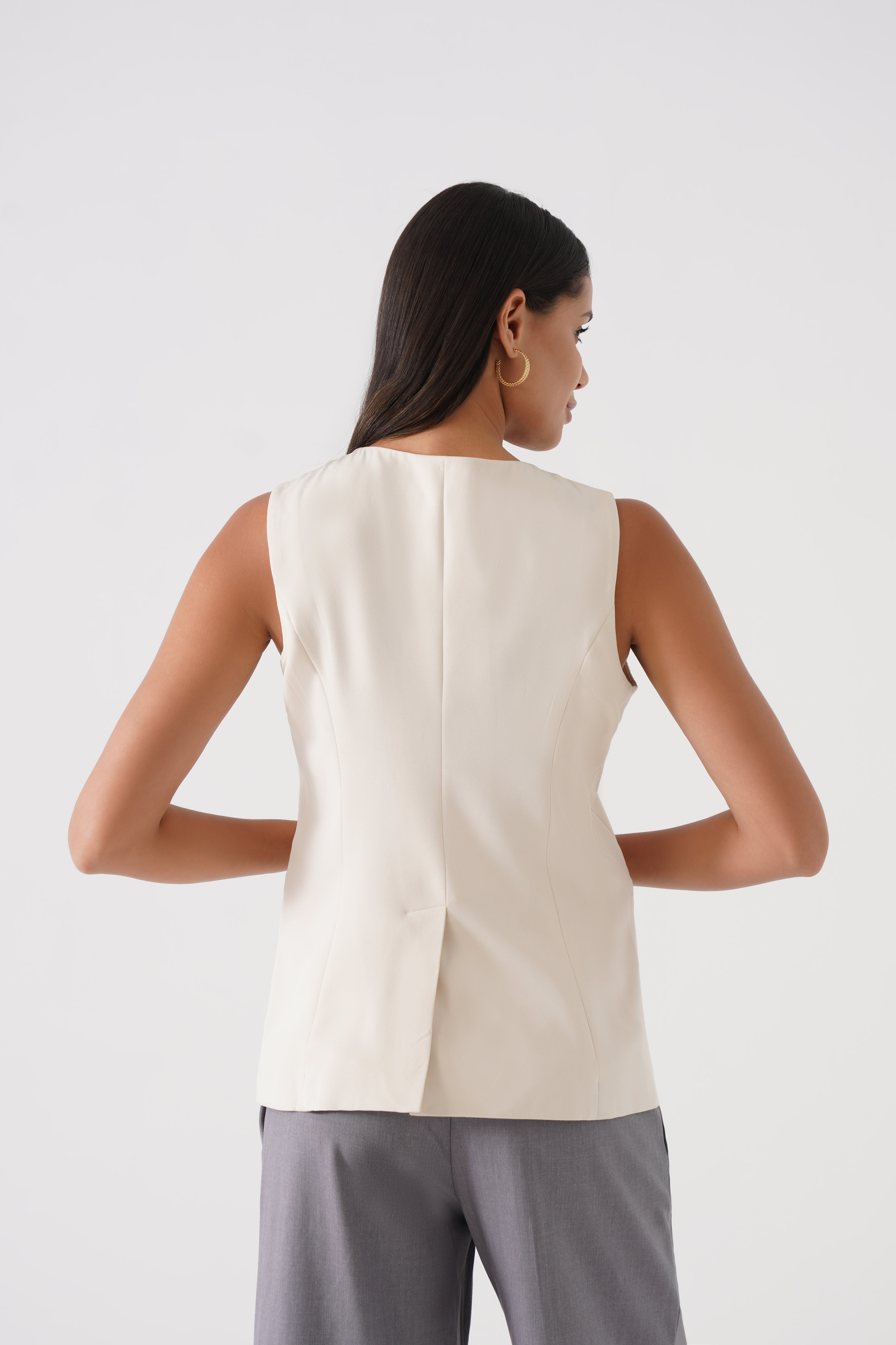 Button-Down Soft Vest (Beige)