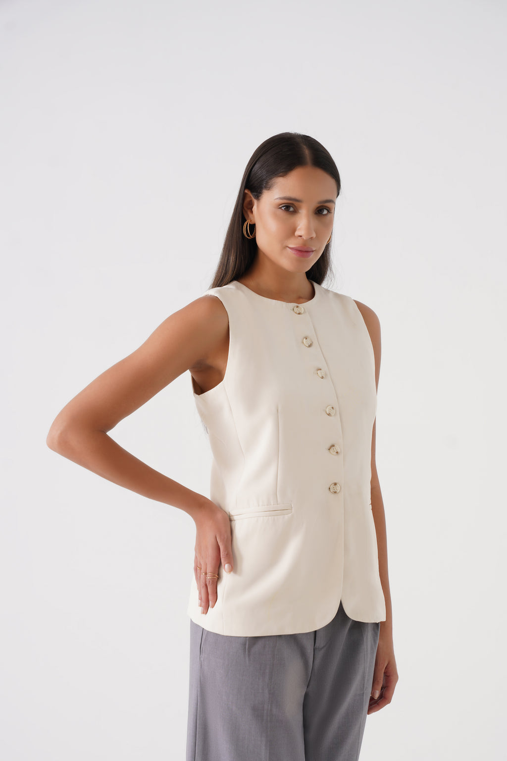 Button-Down Soft Vest (Beige)