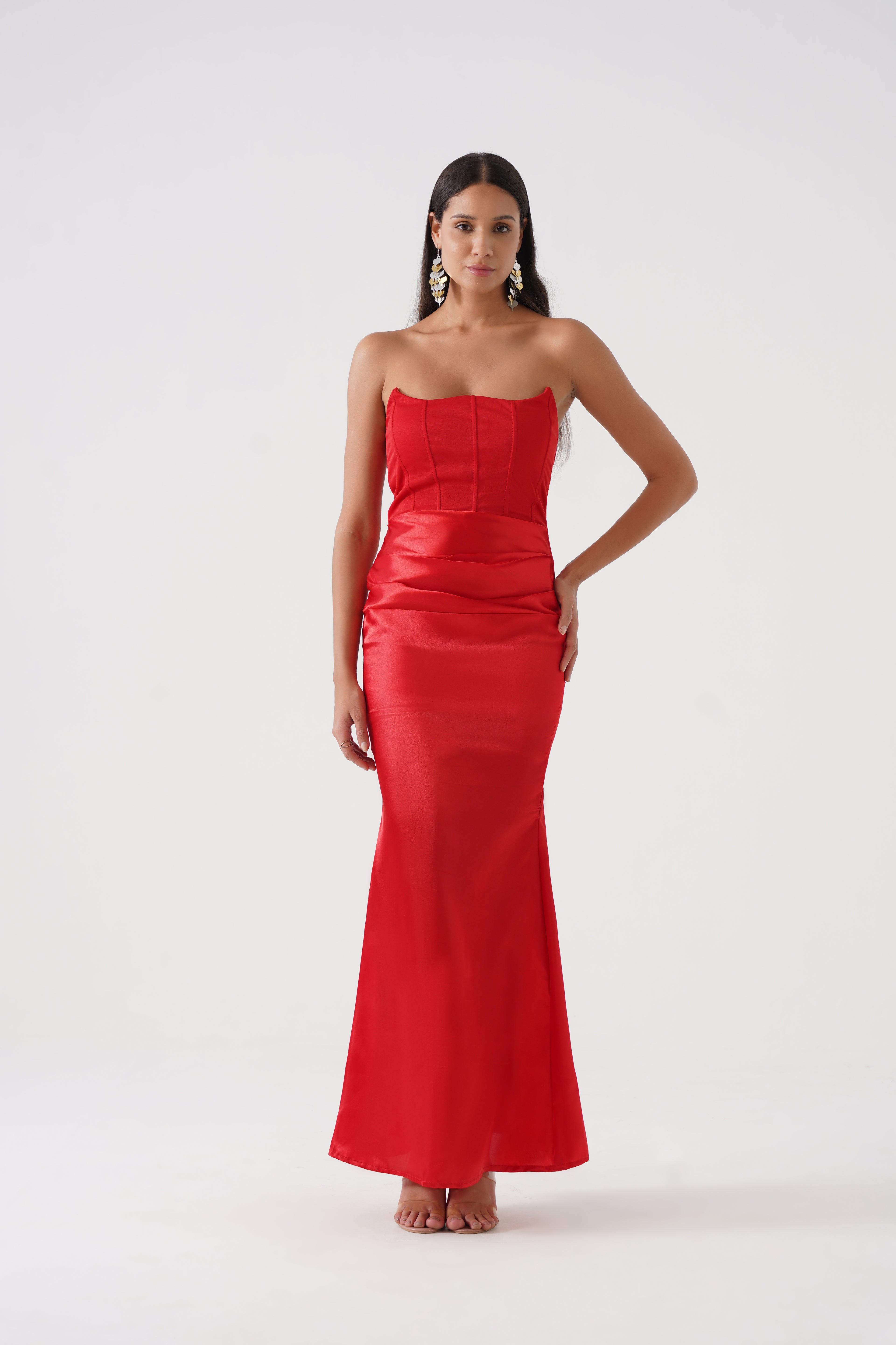 red bodycon silk dress Aspen Midi Dress - Deep Red Satin Slip Dress